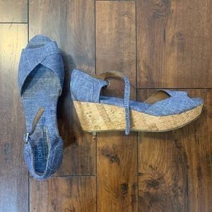 Toms denim wedge peep toe sandals